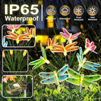 Anordsem Solar Garden Lights Outdoor: 8 Removable Fiber Optic Fabric Dragonflies 4 Pack - Waterproof Fun Animal Decoration for Yard Patio - Gardening Gifts for Garden Lovers