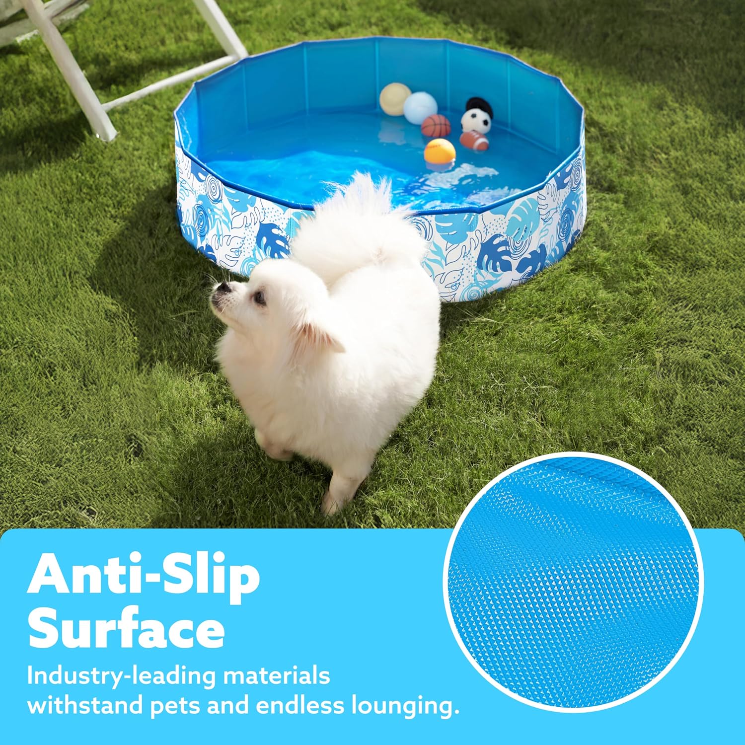 SLOOSH Foldable Dog Kiddie Pool - Portable Hard Plastic Kids Baby Doggie Swimming Pool, Anti-Slip Thick PVC Collapsible Pets Cats Whelping Box Puppy Bathtub (32" x 8")