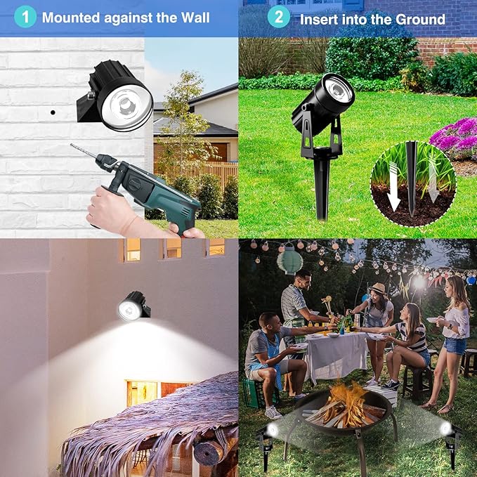 T-SUNUS Solar Spot Lights Outdoor White Christmas 4 Pack IP65 Waterproof Landscape Spotlights 6000K Separate Panel with 9.8ft Cable Auto On/Off for Flag Pond Trees Driveway Garden Pathway Halloween