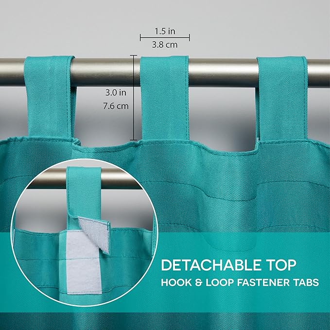 EXCLUSIVE HOME Cabana Solid Indoor/Outdoor Light Filtering Hook-and-Loop Tab Top Curtain Panel Pair, 54"x84", Teal