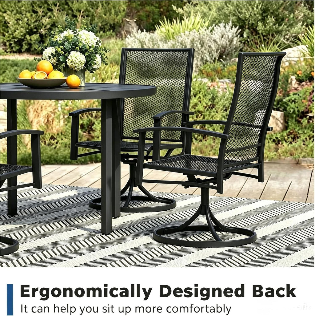 Patio Swivel Chairs Set of 2, Outdoor Swivel Chairs with Metal Mesh Seat, High Back Metal Mesh Patio Chairs with Steel Frame, All-Weather Outdoor Dining Chairs for Deck, Porch and Lawn