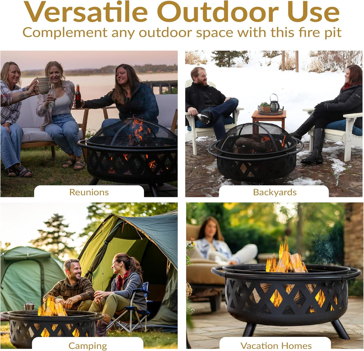 sunnydaze crossweave 36" large outdoor fire pit, wood, package contents