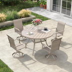 VICLLAX Patio Swivel Chairs Set of 2, Outdoor Dining Chairs with Textilene Breathable Fabric and Seat & Metal Frame Patio Sling Chairs for Backyard Deck Lawn Garden, Sandshell