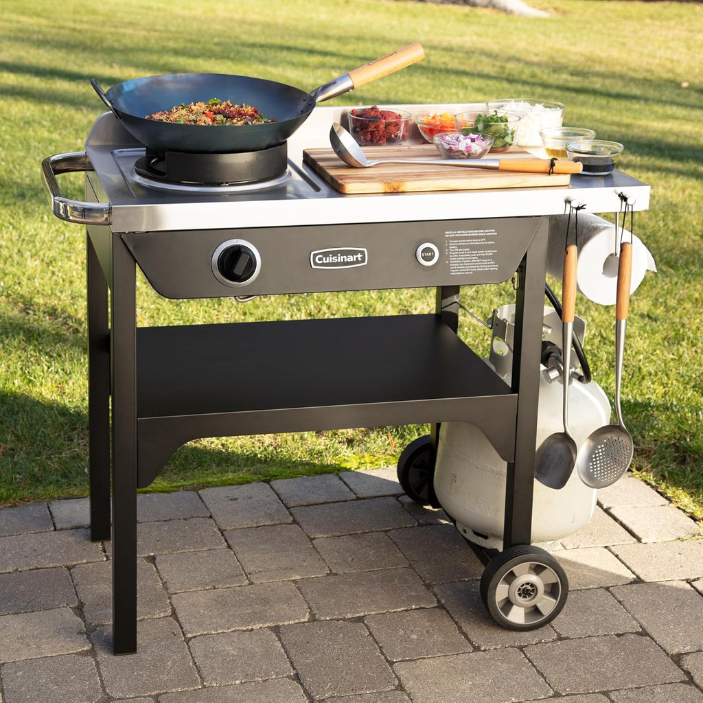 Cuisinart Outdoor Wok Station with Rear Wheels, 14" Steel Pan, 50,000 BTU
