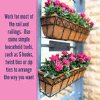 LaLaGreen Wall Mounted Planters - 30 Inch, 6 Pack Black Window Flower Boxes Basket Outdoor, Balcony Planter Over The Rail, Deck Railing Hanging with Coco Liners, Metal Horse Troughs Fence Patio Porch