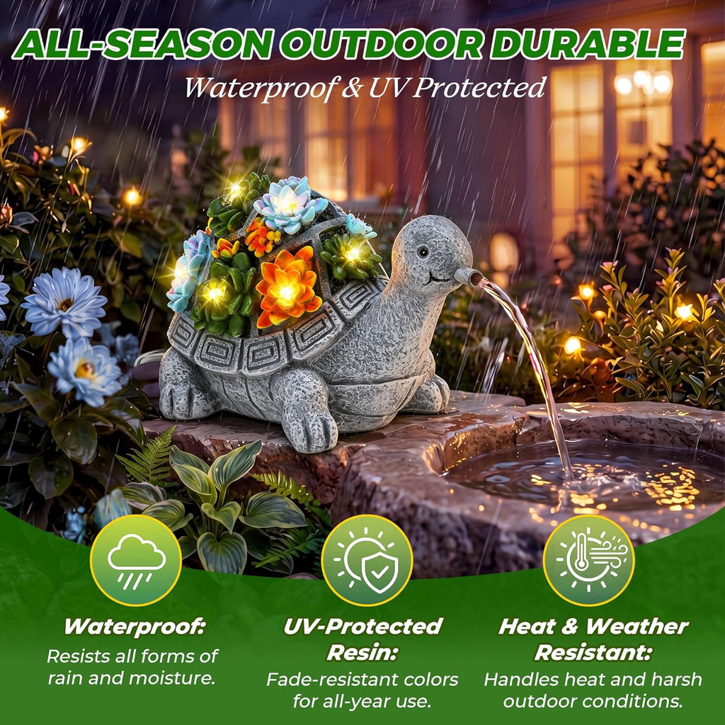 Jetec Solar Garden Statue Fountain Turtle, Pond Water Spitter Aerator | Not Included Tubing, Lawn Decor Tortoise Statue with Succulent & LED Lights for Outdoor Patio, Yard, Ponds Decor, Ideal Gift