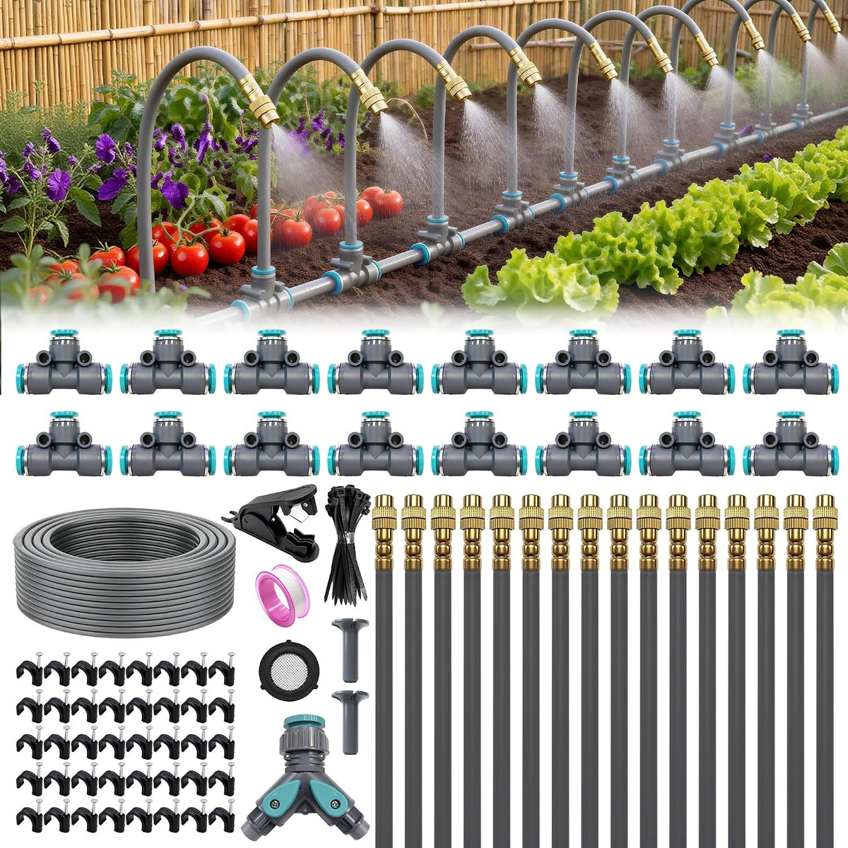 drip irrigation system 100ft 1/4", 360°adjustable garden watering, main product view