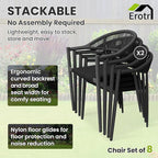 8 Pcs Stackable Patio Dining Chairs, Aluminum Rattan Outdoor Dining Chair with Arms, Woven Rope Garden Armchair Metal No Assembly for Bistro Balcony Porch Deck Yard Cafe Restaurant, Black