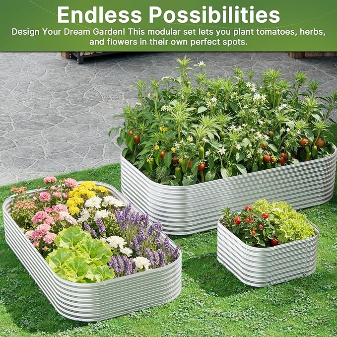4 PCS Galvanized Raised Garden Bed Outdoor, Metal Garden Bed for Vegetables, Above Ground Garden Box for Flower, Steel Raised Beds for Gardening - 3FT