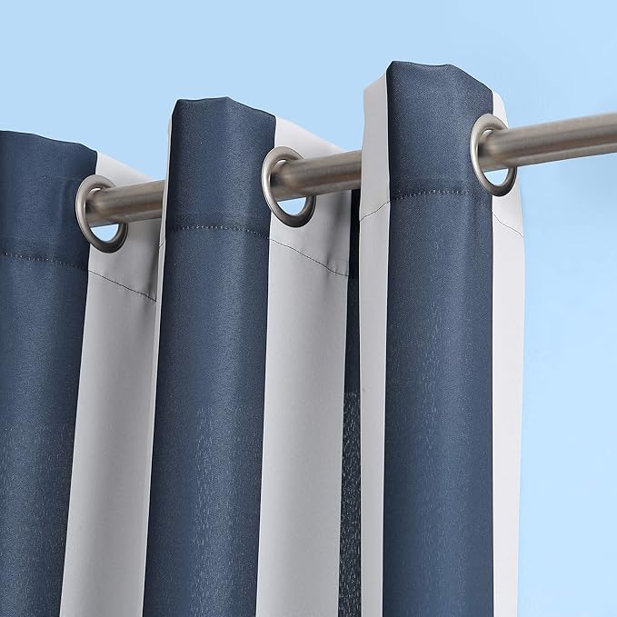 Sun Zero Valencia 2-Pack Cabana Stripe Indoor/Outdoor UV Protectant Energy Efficient Grommet Curtain Panel Pair