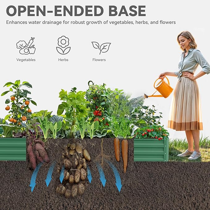 YITAHOME 96x48x12 in 2pcs Galvanized Raised Garden Bed Kit, Large Metal Planter Box with Gloves, Safety Rubber & Support Rod, Outdoor Flower Bed for Plants Vegetables, Green