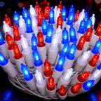 2 Pack 100 LED 38.4FT Red White and Blue Lights Battery Operated, 8 Modes with Timer, Patriotic Indoor/Outdoor Party Decor for Memorial Day & Independence Day 4th of July Decor