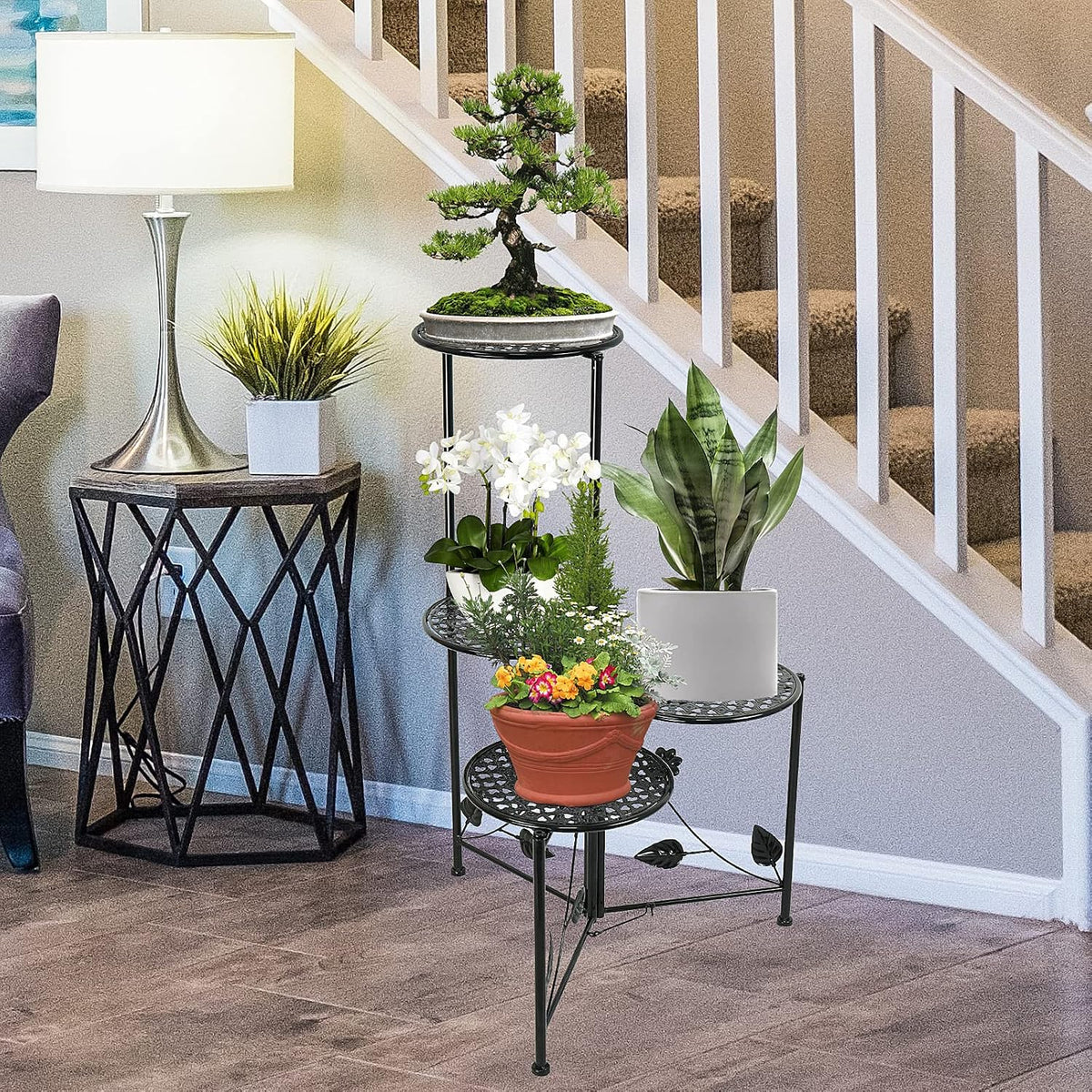 nakupe plant stand indoor outdoor, 4 tier metal showing dimensions