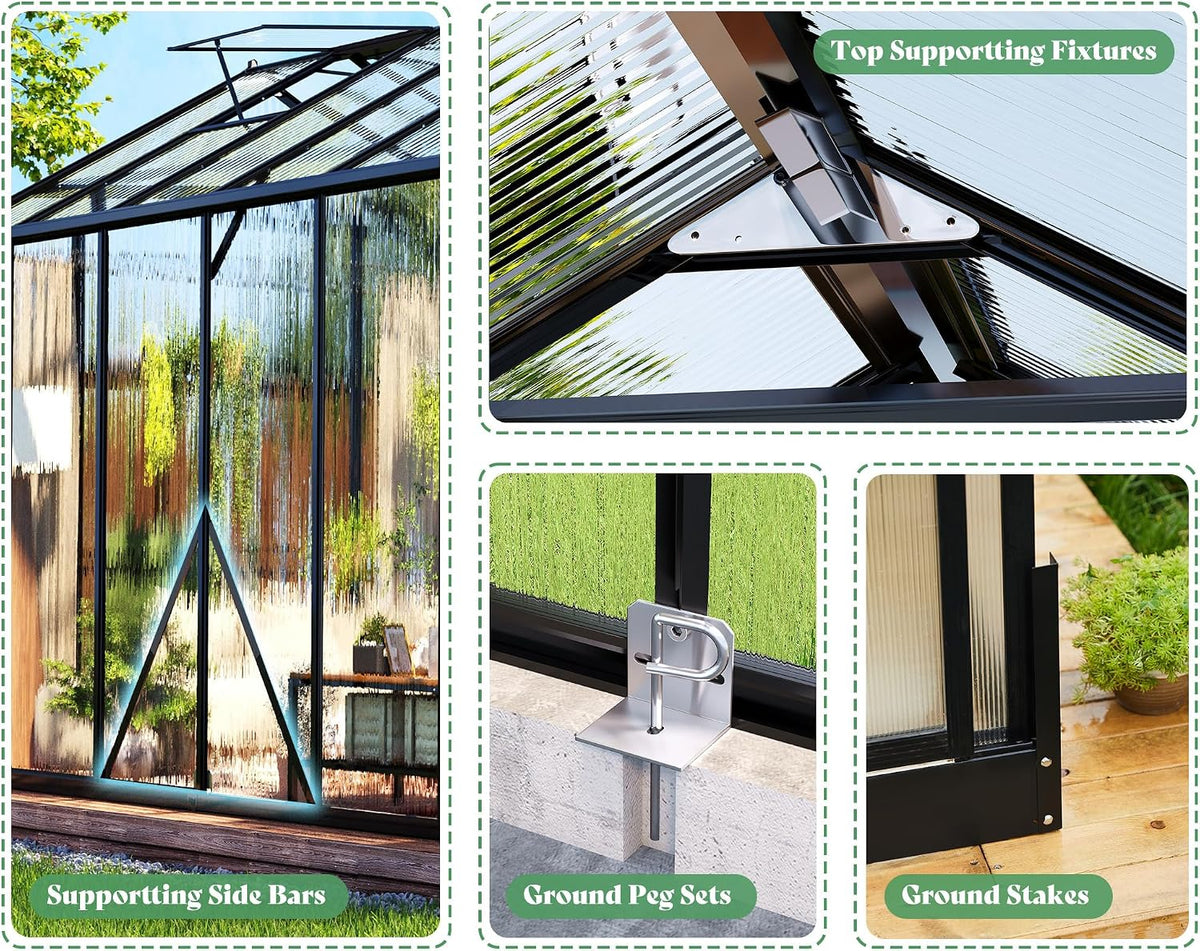 amerlife 7.5x16x7.5 ft walk-in polycarbonate greenhouse for outdoors, side view