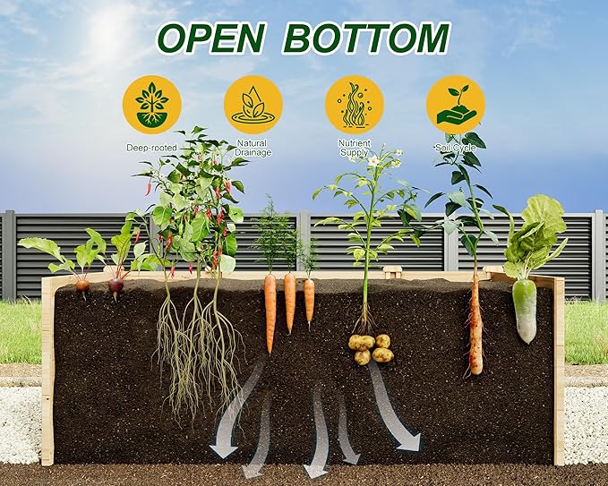 AMERLIFE U-Shaped Raised Garden Bed, 7.5Wx12Dx1.6H Outdoor Wooden Raised Garden Bed Planter with 19.6" Depth Planter Box