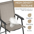 Yaheetech Patio Dining Chairs Set of 2, Portable Dining Chairs with Armrests for Camping, Lawn and Beach, Folding Patio Chairs 2-Pack of Metal Frame, Brown