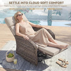 Zero Gravity Patio Swivel Rocking Recliner Chairs Set of 2 - Wicker Outdoor Lounge Chair with Adjustable Backrest & Footrest, All Weather Reclining Rocker Chairs with Thick Cushion for Pool Deck Beige