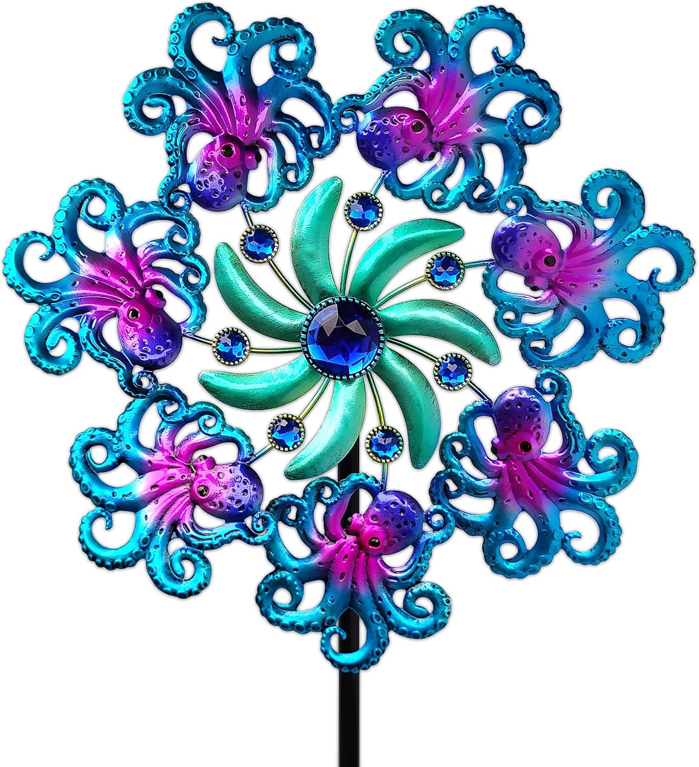 COOZZYHOUR 39" Octopus Wind Spinners for Yard and Garden Stake,Ocean Theme Outdoor Decor - Metal Windmill, Wind Sculpture Decorations for Patio,Lawn