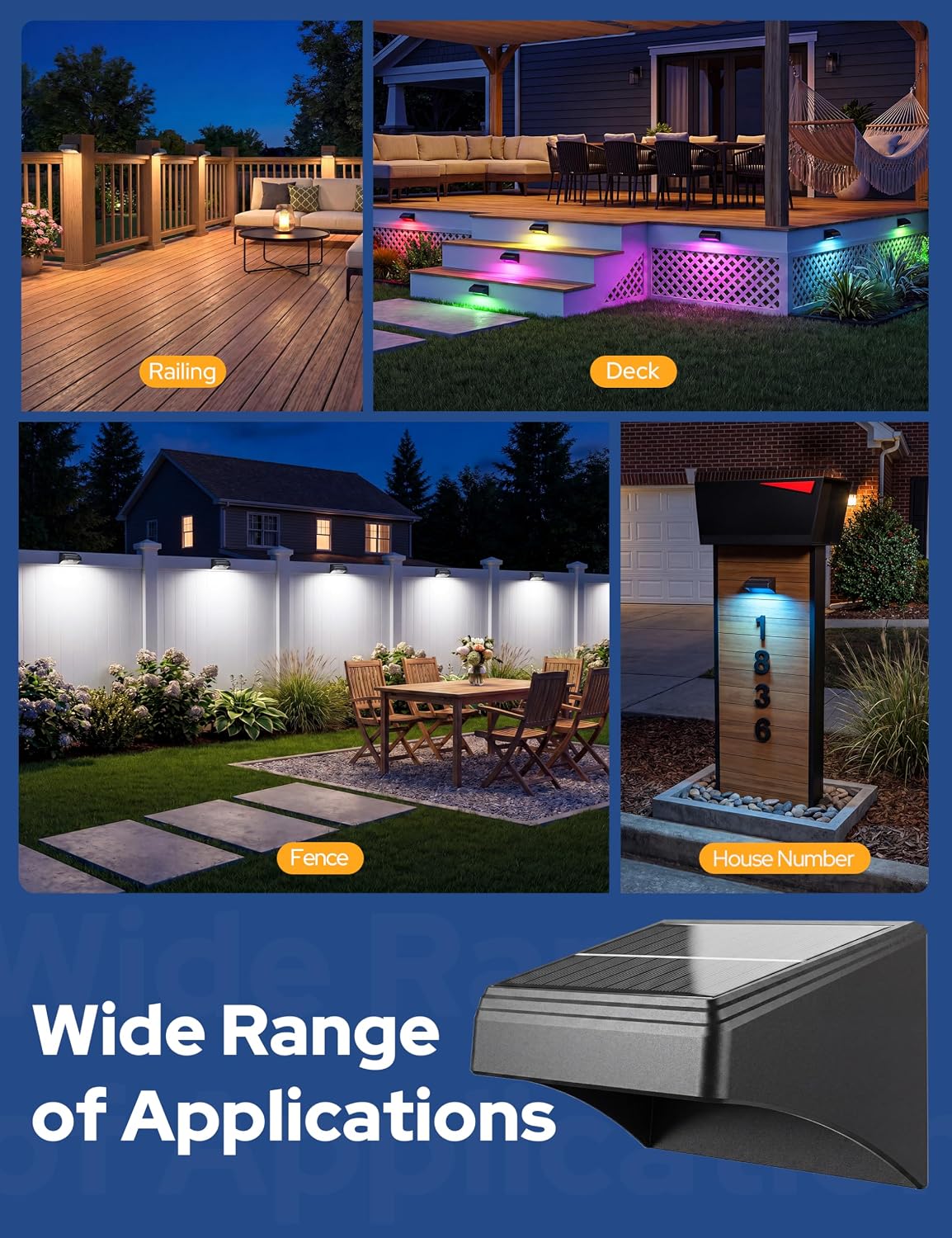 VOLISUN Fence Lights Solar Powered with Remote, 9 Fixed Colors 12 Modes, Solar Fence Lights Outdoor Waterproof, Warm/Cool White, RGB LED Deck Lights for Yard/Railing/Balcony/Patio/Outside, 12 Pack