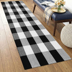 KOZYFLY Buffalo Plaid Rugs 2x4.3 Ft Black and White Rug Front Door Mat | Washable Front Door Rug, Woven Cotton Indoor Outdoor Rug, Front Porch Kitchen Entryway Patio Farmhouse Checkered Doormat