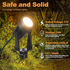 85.3FT LED Outdoor Landscape Spot Light Low Voltage, 24W Wired Uplight with Transformer, IP65 Waterproof Outside Plug-in lighting for Garden House Yard Tree Pathway, Warm White 3000K, Pack of 8