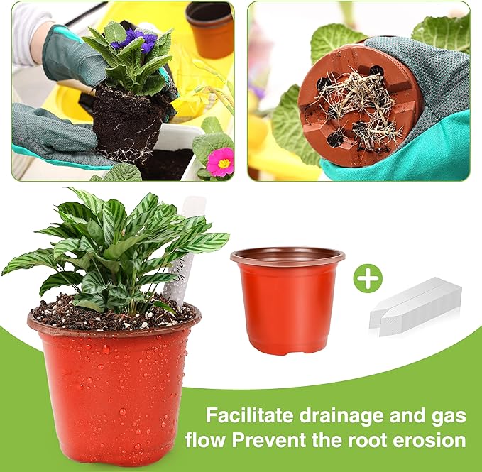 Plant Nursery Pot/Pots 100 Pcs 6" Plastic Small Plants Pots Flower Pots Seed Starting Pots for Plants Indoor Outdoor Seeding pots (with 100 Plant Labels)