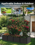 4 PCS Raised Garden Bed with Trellis,63" H Vertical Planter Box with Drainage Holes for Climbing Plants, Patio Privacy Screen & Balcony Garden