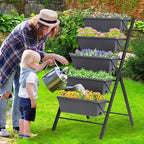 Giantex Set of 2 Vertical Raised Garden Bed, Elevated Planter Raised Beds with Water Drainage, Freestanding 5 Container Boxes for Vegetables and Flowers Growing, Outdoor Indoor Patio Balcony