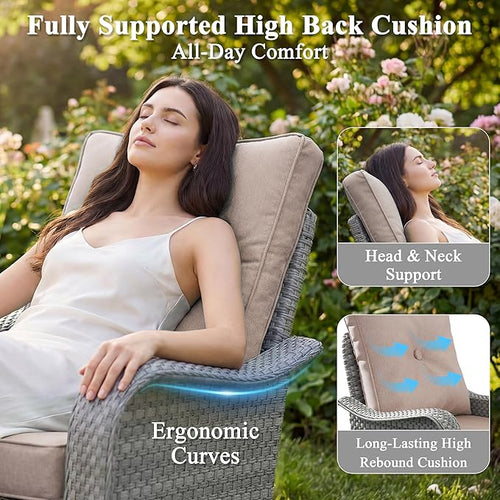 2-Seat Modern Patio Furniture Set with Swivel Rocking Chairs, Thick 4″ Cushions, Dual-Strand Wicker Rattan, Rust-Resistant Steel Frame – Outdoor Conversation & Modular Sectional,Beige
