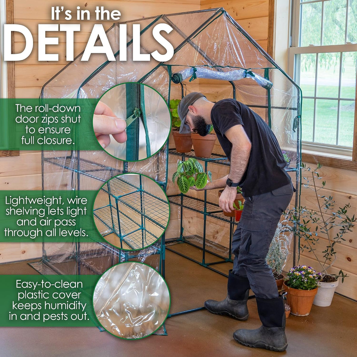 garden elements plastic indoor/outdoor standing greenhouse, unvented, clear, side view
