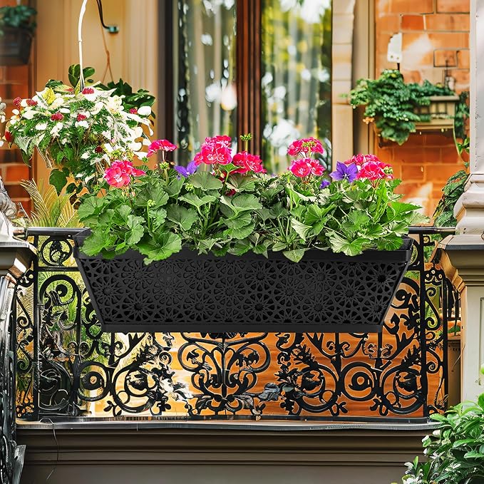 Adnee 4 Pcs 24 Inch Fabric Plant Window Box Liners-Rectangular Non-Woven Planter Basket Liner-Black Felt Flower Hanging Basket for Outdoor Garden Wall Hanging Planter Flower Vegetables