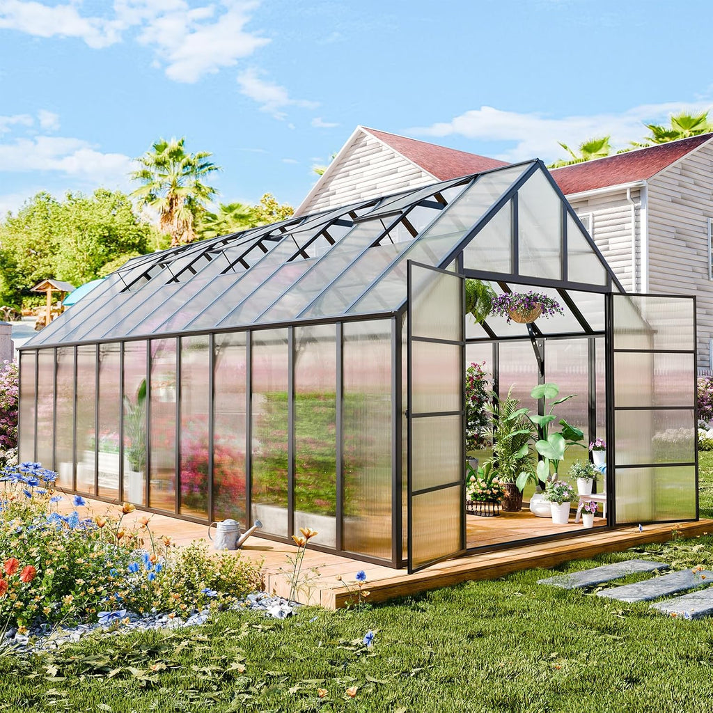 wacasa 24x10x10 ft polycarbonate greenhouse with aluminum frame, main product view