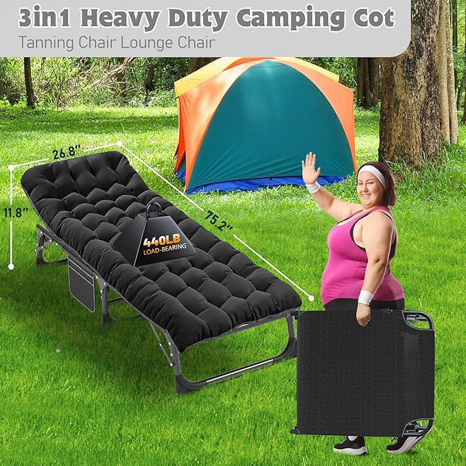 ABORON Heavy Duty Tanning Chair,Outdoor 5-Position Folding Chaise Lounge Chair with Pad,Portable Beach Lounge Chair for Outdoor Sunbathing Patio Pool Lawn Deck Poolside