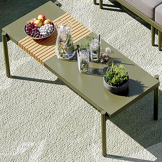 Sundale Outdoor 3 Pieces Patio Furniture Set, Metal Outdoor Sectional Sofa with Coffee Table, All-Weather Modern Outdoor Conversation Sets for Balcony, Porch, Poolside, Sunroom