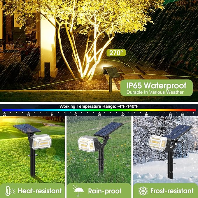 102 LED Solar Spot Lights Outdoor Waterproof IP65, Adjustable Landscape Spotlights, [8 Pack/4 Modes] Auto On/Off Solar Powered Flood Lights for Outside Yard Garden Wall Pathway (Warm White)