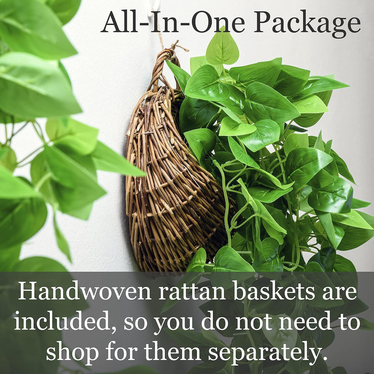 tapeera 2-pack artificial plants (with baskets) - ivy, side view