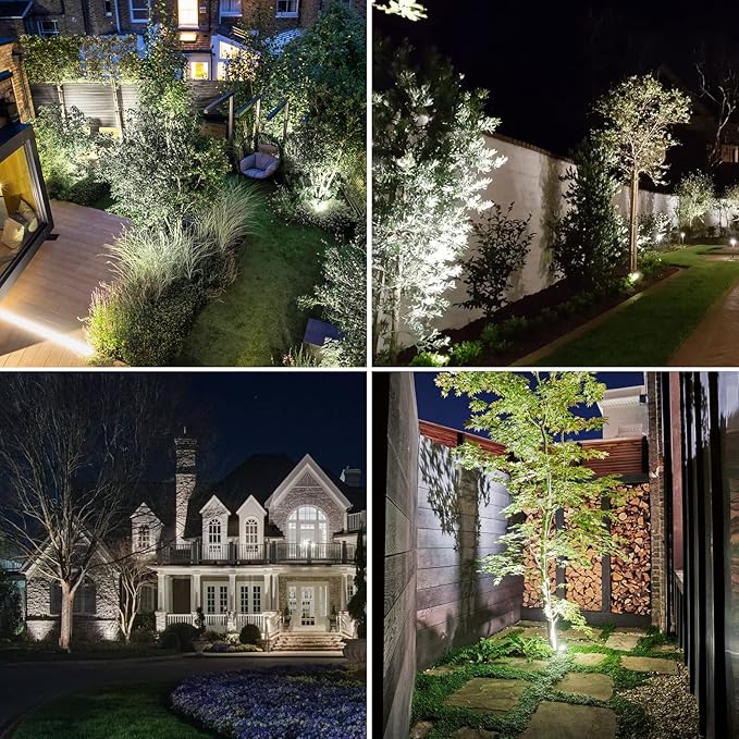 T-SUNUS Solar Spot Lights Outdoor White Christmas 4 Pack IP65 Waterproof Landscape Spotlights 6000K Separate Panel with 9.8ft Cable Auto On/Off for Flag Pond Trees Driveway Garden Pathway Halloween