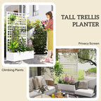 Outsunny Galvanized Raised Garden Bed with Trellis, Metal Planter Box with Drainage Holes, Outdoor Privacy Screen for Climbing Plants, Vegetable, Vines, 43" x 16" x 70", 2 Pack, White