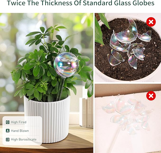 Large Extra-Thick Clear Glass Plant Watering Globes, Rainbow Gradient Self Watering Devices for Indoor & Outdoor Plants, AutomaticWaterer Spikes, Perfect for Daily or Vacation Use, 2-Pack
