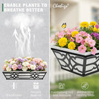 2 Pack 24 Inch Railing Boxes Planter for Outdoor Plants Adjustable Brackets for Porch Fence and Balcony Window Planter Box with Non-Woven Fabric Liner for Hanging Flower Baskets (2, Black)