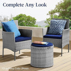 Best Choice Products Round Wicker Ottoman, Multipurpose Outdoor Furniture for Patio, Backyard, Additional Seating, Footrest, Side Table w/Storage, Removable Cushions – Natural/Ivory