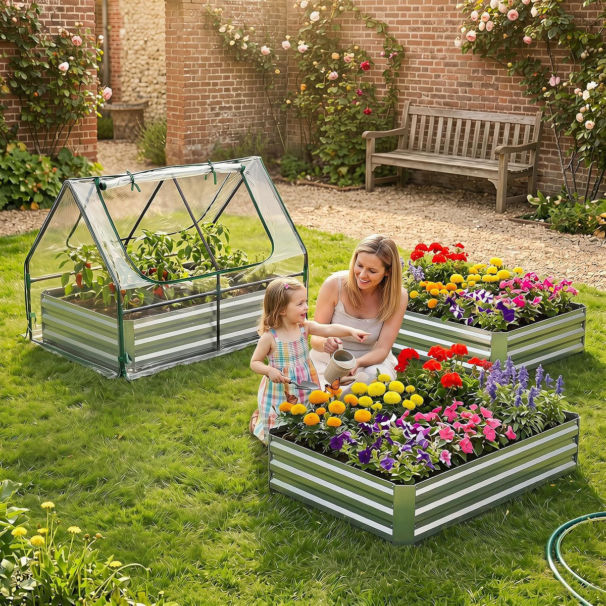 giantexuk raised garden bed with greenhouse, 2 in on a desk or shelf
