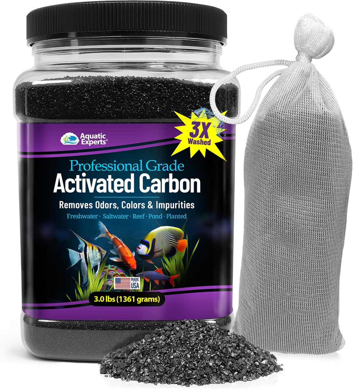 premium activated carbon, aquarium carbon for fish tank, main product view