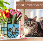Stained Glass Blue Cat Planter,Plant pots with Drainage Holes, Plant Flower Pot for Houseplants and Succulents,Cute Blue Cat Plant Lover Gift 4.6x3x5.15 in