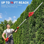 HEINPRO Cordless Pole Hedge Trimmer Compatible with Milwaukee M18 Battery | 18-in, 14-ft Max Reach, 150° Adjustable Head (Battery Not Included), Shoulder Strap, 18-in Blade for High Hedges & Bushes