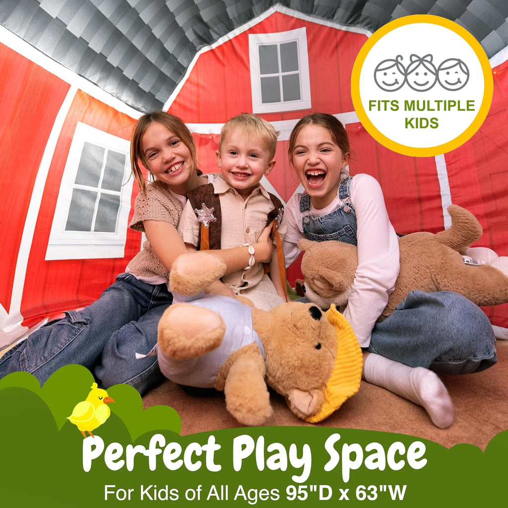 w&o farmhouse barn inflatable fort with lights &, side view