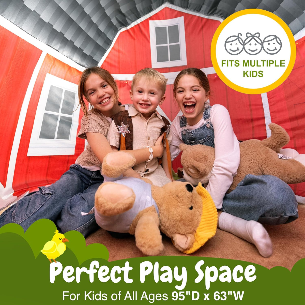 w&o farmhouse barn inflatable fort with lights &, side view