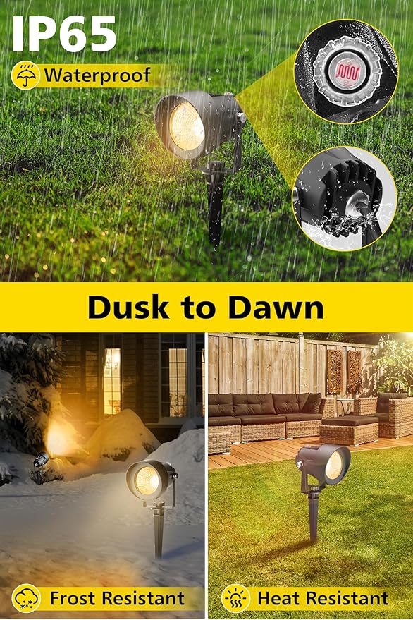 T-SUN Dusk to Dawn Outdoor Lighting, Flag Spot Lights with Photocell Auto On/Off, Waterproof 3000K Warm White LED Plug-in Landscape Spotlights for Garden Yard Tree Pathway Pole House, 2 Pack