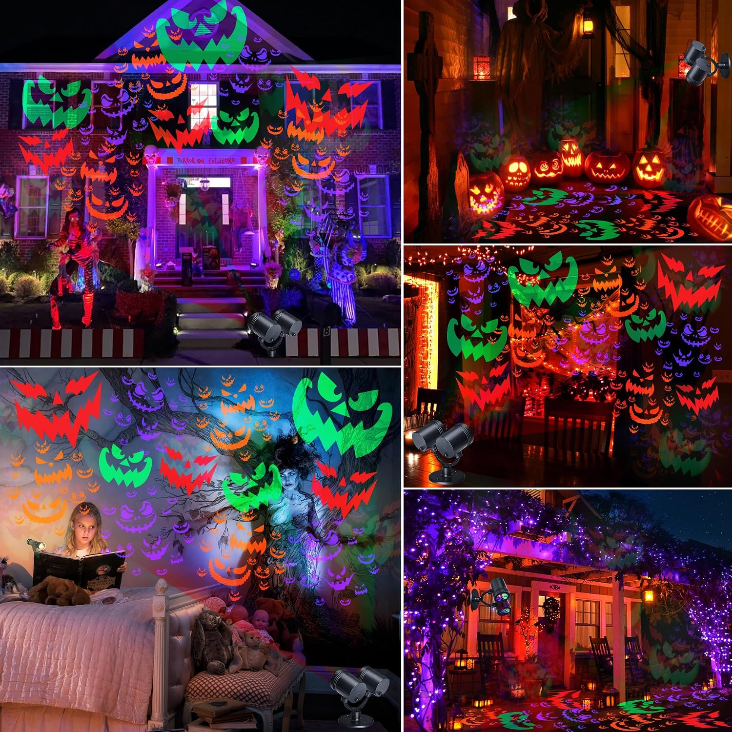 Toodour Halloween Projector Lights Outdoor, Double Head Dynamic Halloween Lights Projector with Timer, Waterproof Devil Face Indoor Outdoor Decorations Light for Home Window Wall Decor