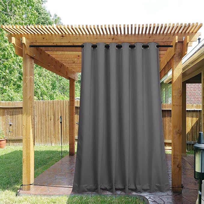 NICETOWN 2 Panels Weighted Blackout Curtains for Patio Waterproof, Top & Bottom Grommet & Back Tab Fixed Outdoor Curtains Windproof Drapes Thermal Insulated for Porch, W84 x L84, Grey